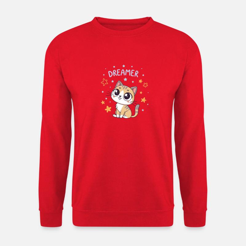 Dreamy Cat und Kawaii-Sterne - Unisex Pullover - Rot
