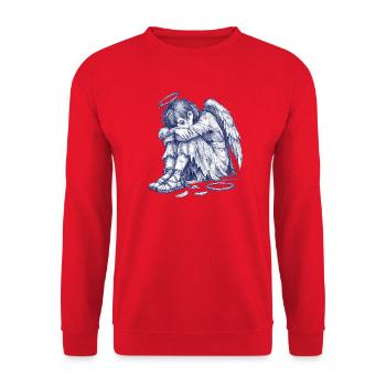 Sad Angel | Hand Painted Drawing - Unisex Sweatshirt - red - Front - Alina (178cm) & Michal (187cm)