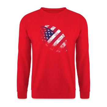 Patriotischer amerikanischer Flaggenfußball Rugbyball-Kunst - Unisex Pullover - Rot - Vorne - Alina (178cm) & Michal (187cm)