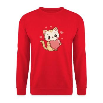 Süßes Kätzchen-Cartoonherz - Unisex Pullover - Rot - Vorne - Alina (178cm) & Michal (187cm)
