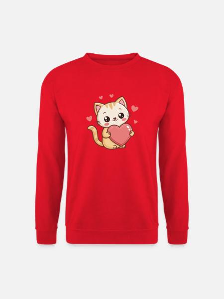 Süßes Kätzchen-Cartoonherz - Unisex Pullover - Rot