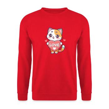 Kawaii Katzenherz-Liebe - Unisex Pullover - Rot - Vorne - Alina (178cm) & Michal (187cm)