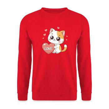 Kawaii Katzenherz-Liebe - Unisex Pullover - Rot - Vorne - Alina (178cm) & Michal (187cm)