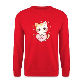 Kitten Kawaii Herzliebe - Unisex Pullover - Rot - Vorne - Alina (178cm) & Michal (187cm)