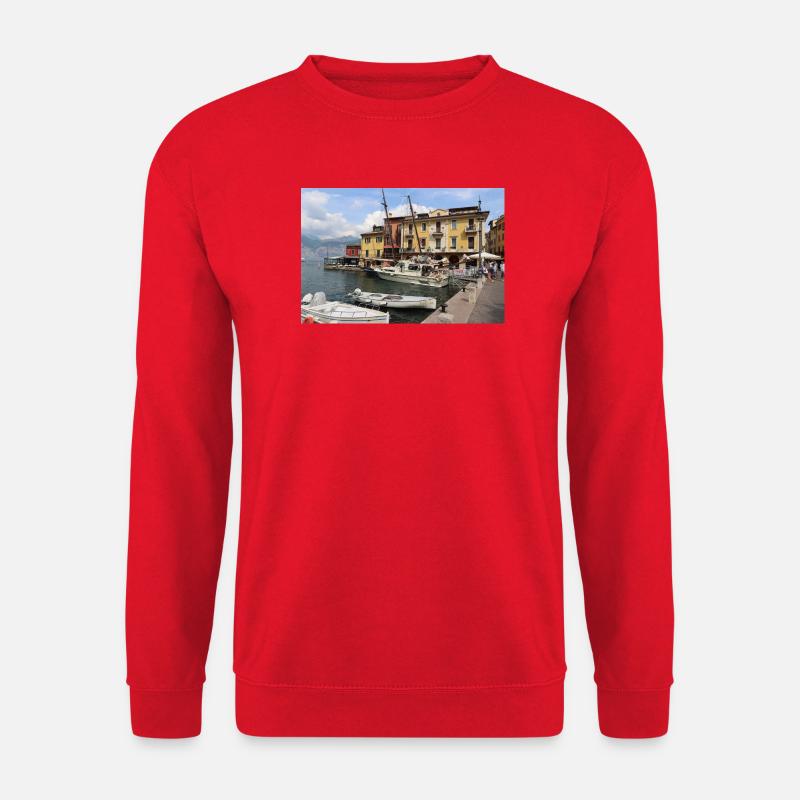 Der Hafen von Malcesine - Unisex Pullover - Rot