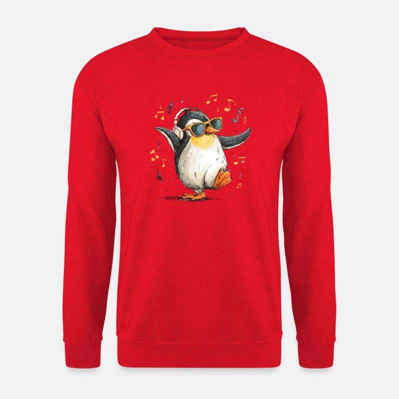 Penguin DJ mit Kopfhörern - Unisex Pullover - Rot