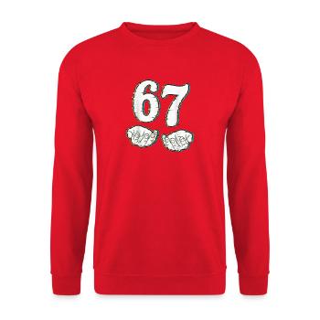 T-shirt mème 67, bug sur le t-shirt Funny Six Seven - Sweat-shirt Unisexe - rouge - Devant - Alina (178cm) & Michal (187cm)