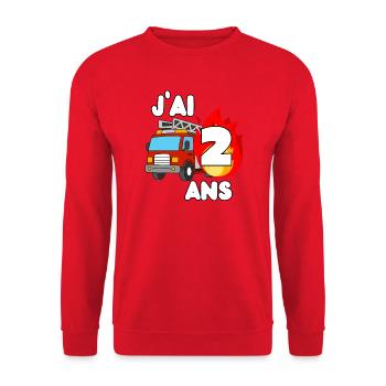 J’ai 2 ans camion de pompier fun - Sweat-shirt Unisexe - rouge - Devant - Alina (178cm) & Michal (187cm)