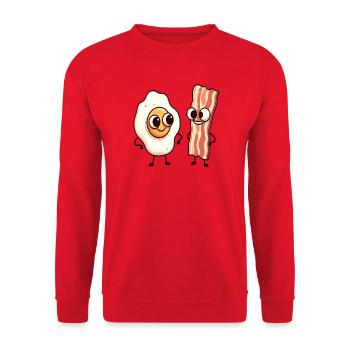 Ei und Speck: Frühstücksfreunde - Unisex Pullover - Rot - Vorne - Alina (178cm) & Michal (187cm)