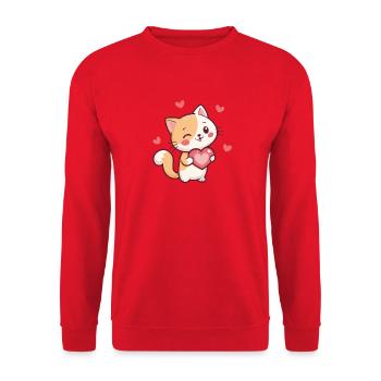 Katzenherz-Kawaii-Zärtlichkeit - Unisex Pullover - Rot - Vorne - Alina (178cm) & Michal (187cm)