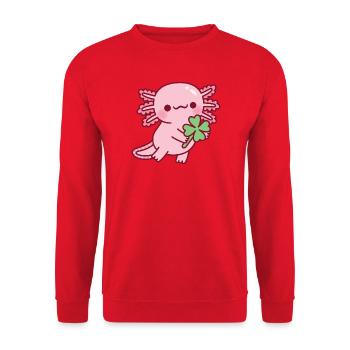 Mignon axolotl avec trèfle porte-bonheur à quatre feuilles - Sweat-shirt Unisexe - rouge - Devant - Alina (178cm) & Michal (187cm)