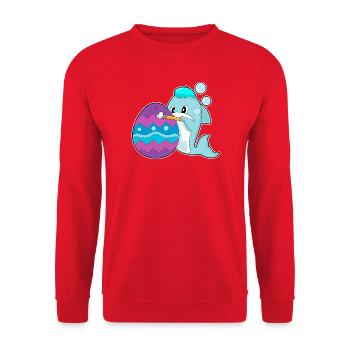 Coloriage de Pâques du dauphin - Sweat-shirt Unisexe - rouge - Devant - Alina (178cm) & Michal (187cm)
