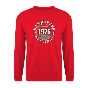50th Birthday 2026 Hamburg Original Gift - Unisex Sweatshirt - red - Front - Alina (178cm) & Michal (187cm)