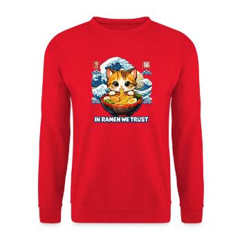 In Ramen We Trust Cat - Unisex Sweatshirt - red - Front - Alina (178cm) & Michal (187cm)