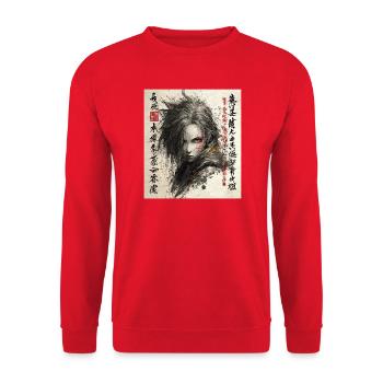 Portrait de shinobi sombre dans le style encre - Sweat-shirt Unisexe - rouge - Devant - Alina (178cm) & Michal (187cm)