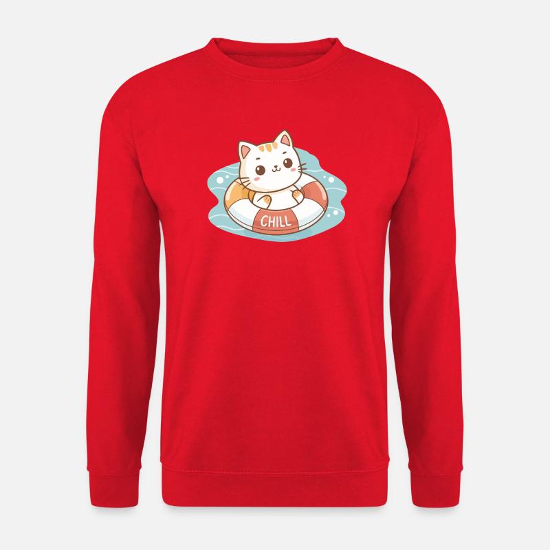 Chat sur Bouée Chill - Sweat-shirt Unisexe - rouge