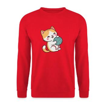Kuscheliges Kätzchen und blauer Ball - Unisex Pullover - Rot - Vorne - Alina (178cm) & Michal (187cm)