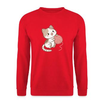 Kitten and Ball of Wool - Unisex Sweatshirt - red - Front - Alina (178cm) & Michal (187cm)