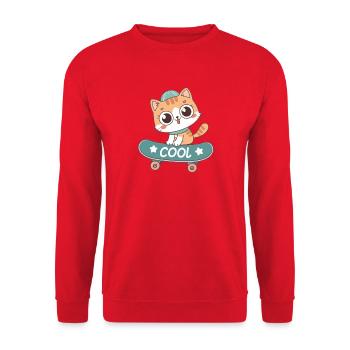Cat on Pastel Skateboard - Unisex Sweatshirt - red - Front - Alina (178cm) & Michal (187cm)