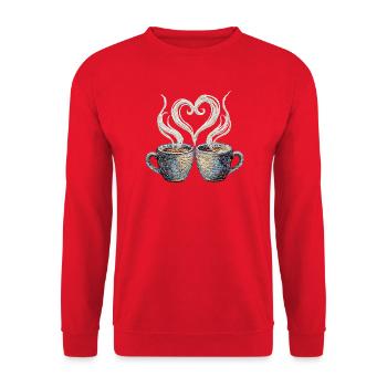 Coffee date Valentinstag bestickter Look (gedruckt) - Unisex Pullover - Rot - Vorne - Alina (178cm) & Michal (187cm)
