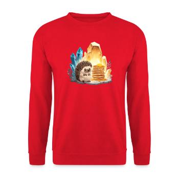 Hedgehog with pancakes in crystal cave - Unisex Sweatshirt - red - Front - Alina (178cm) & Michal (187cm)