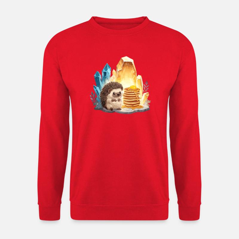 Igel mit Pancakes in Kristallhöhle - Unisex Pullover - Rot
