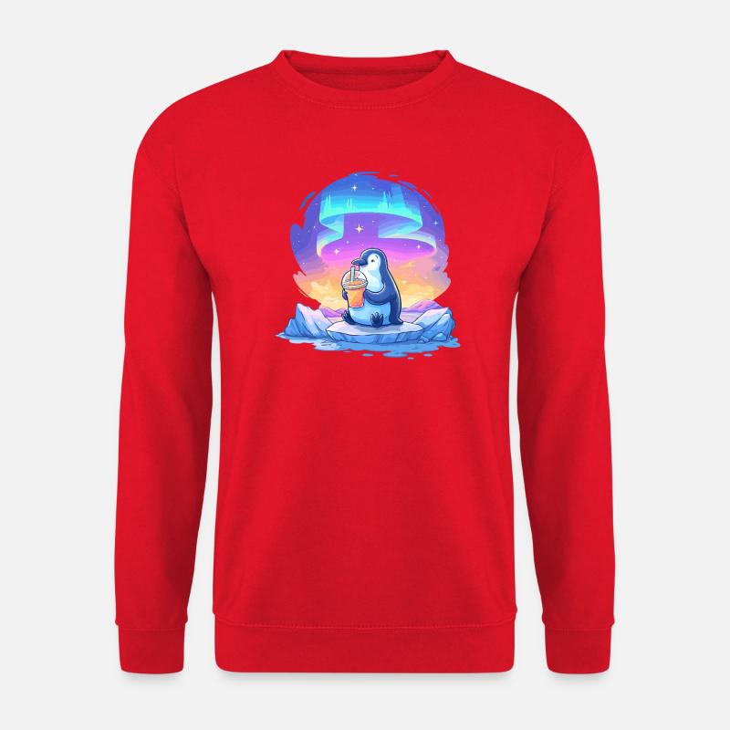 Aurora-Pinguin mit Getränk - Unisex Pullover - Rot