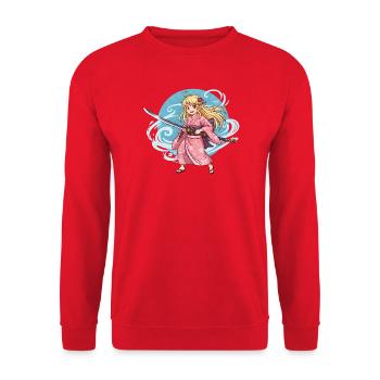 Anime Samurai Girl in Kimono with Katana - Unisex Sweatshirt - red - Front - Alina (178cm) & Michal (187cm)
