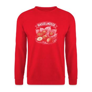Haselnuss Vintage Illustration - Unisex Pullover - Rot - Vorne - Alina (178cm) & Michal (187cm)