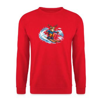 Funny Ski Deer – Comic Winter Sports Motif - Unisex Sweatshirt - red - Front - Alina (178cm) & Michal (187cm)
