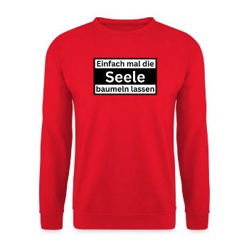 Einfach_mal_die_Selle_baumeln - Unisex Pullover - Rot - Vorne - Alina (178cm) & Michal (187cm)