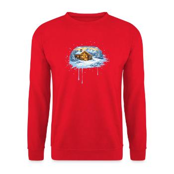Winter mountain hut in the snow – Alpine winter idyll - Unisex Sweatshirt - red - Front - Alina (178cm) & Michal (187cm)