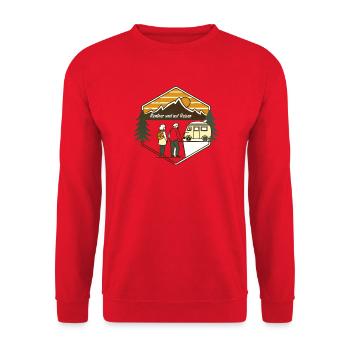 Rentner auf Reisen Berglandschaft - Unisex Pullover - Rot - Vorne - Alina (178cm) & Michal (187cm)