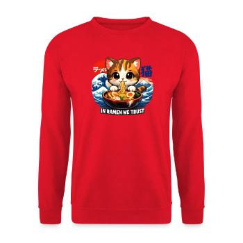 Katze in Ramen we trust - Unisex Pullover - Rot - Vorne - Alina (178cm) & Michal (187cm)