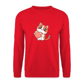 Pastellherz-Kuschelkatze - Unisex Pullover - Rot - Vorne - Alina (178cm) & Michal (187cm)