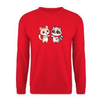 Kawaii Friendship: Cat and Raccoon - Unisex Sweatshirt - red - Front - Alina (178cm) & Michal (187cm)