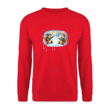 Funny snowball fight with chipmunks - Unisex Sweatshirt - red - Front - Alina (178cm) & Michal (187cm)