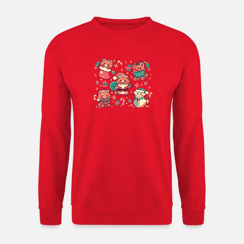 Festliche rote Pandas - Unisex Pullover - Rot