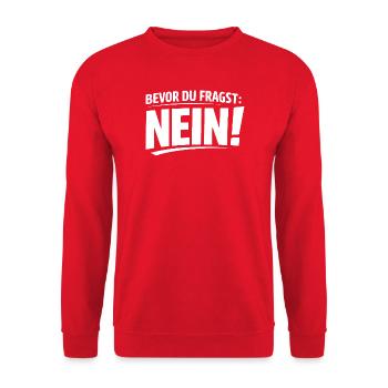 Bevor Du Fragst Nein Typo Shirt - Unisex Pullover - Rot - Vorne - Alina (178cm) & Michal (187cm)