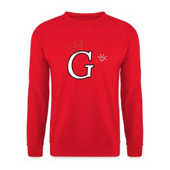 Buchstabe g Kronenherz - Unisex Pullover - Rot - Vorne - Alina (178cm) & Michal (187cm)