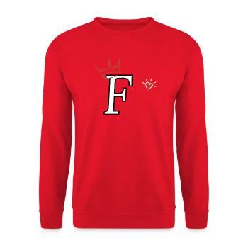 Buchstabe f Kronenherz - Unisex Pullover - Rot - Vorne - Alina (178cm) & Michal (187cm)