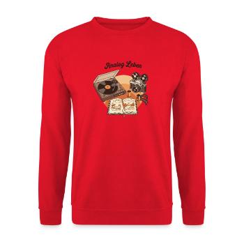 Analog Leben Retro Technik & Natur - Unisex Pullover - Rot - Vorne - Alina (178cm) & Michal (187cm)