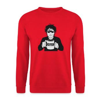 Koffeinheld: Kaffee-Liebe im Schwarzweiß - Unisex Pullover - Rot - Vorne - Alina (178cm) & Michal (187cm)