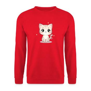 Niedliche Kawaii-Katzenillustration – Chibi-Kätzchen - Unisex Pullover - Rot - Vorne - Alina (178cm) & Michal (187cm)