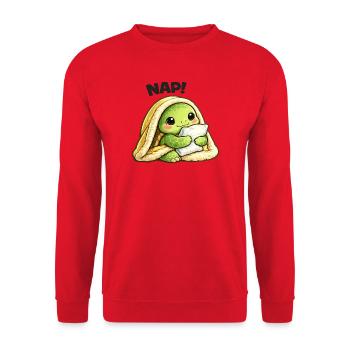 Kuschelige Schildkröte unter Decke - Unisex Pullover - Rot - Vorne - Alina (178cm) & Michal (187cm)