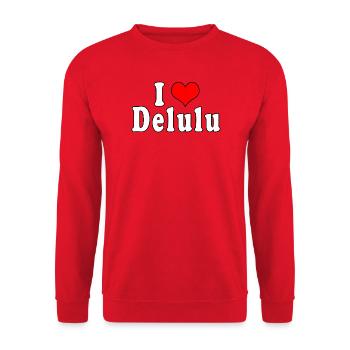 Ich liebe Delulu - Unisex Pullover - Rot - Vorne - Alina (178cm) & Michal (187cm)