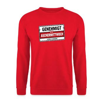 Genehmigt bis Aschermittwoch Satire - Unisex Pullover - Rot - Vorne - Alina (178cm) & Michal (187cm)