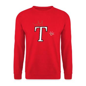 Buchstabe t Kronenherz - Unisex Pullover - Rot - Vorne - Alina (178cm) & Michal (187cm)