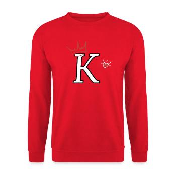 Buchstabe k Kronenherz - Unisex Pullover - Rot - Vorne - Alina (178cm) & Michal (187cm)
