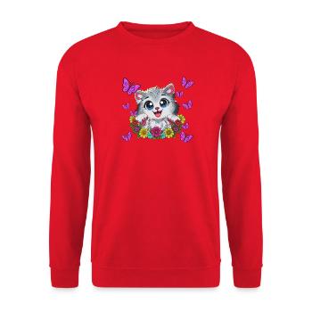Cat kiss in a floral wreath - Unisex Sweatshirt - red - Front - Alina (178cm) & Michal (187cm)